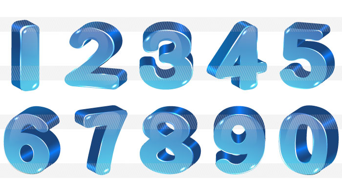 角丸の立体的な青色の数字0123456789